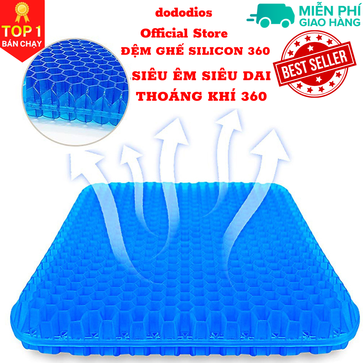 Đệm ngồi 3D Silicon 2 lớp cao cấp thoáng khí chống đau mỏi, Đệm Ngồi Thông Minh Lưu Thông Máu Thoáng Khí, đệm lót ghế ngồi silicon 3d - Hàng Chính hãng dododios