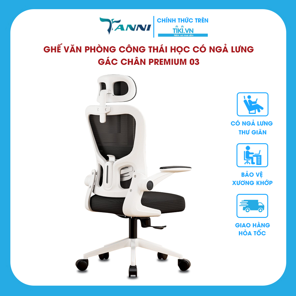 Ghế Văn Phòng Công Thái Học Ergonomic Có Ngả Lưng TANNI Premium 03, Ghế Xoay Văn Phòng Làm Việc Cao Cấp Nhập Khẩu