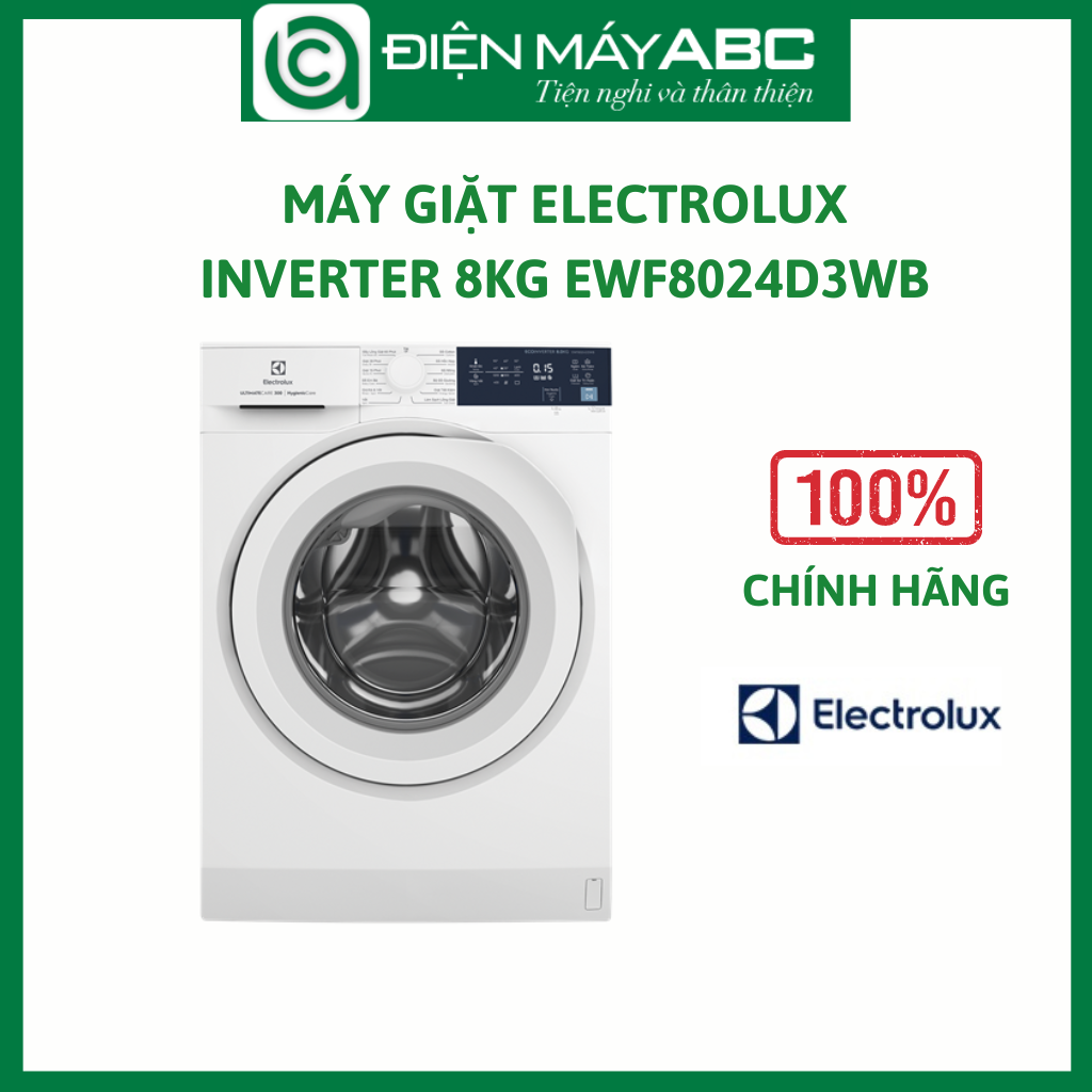 Máy giặt Electrolux Inverter 8kg EWF8024D3WB - Hàng Chính Hãng - Chỉ giao Hà Nội