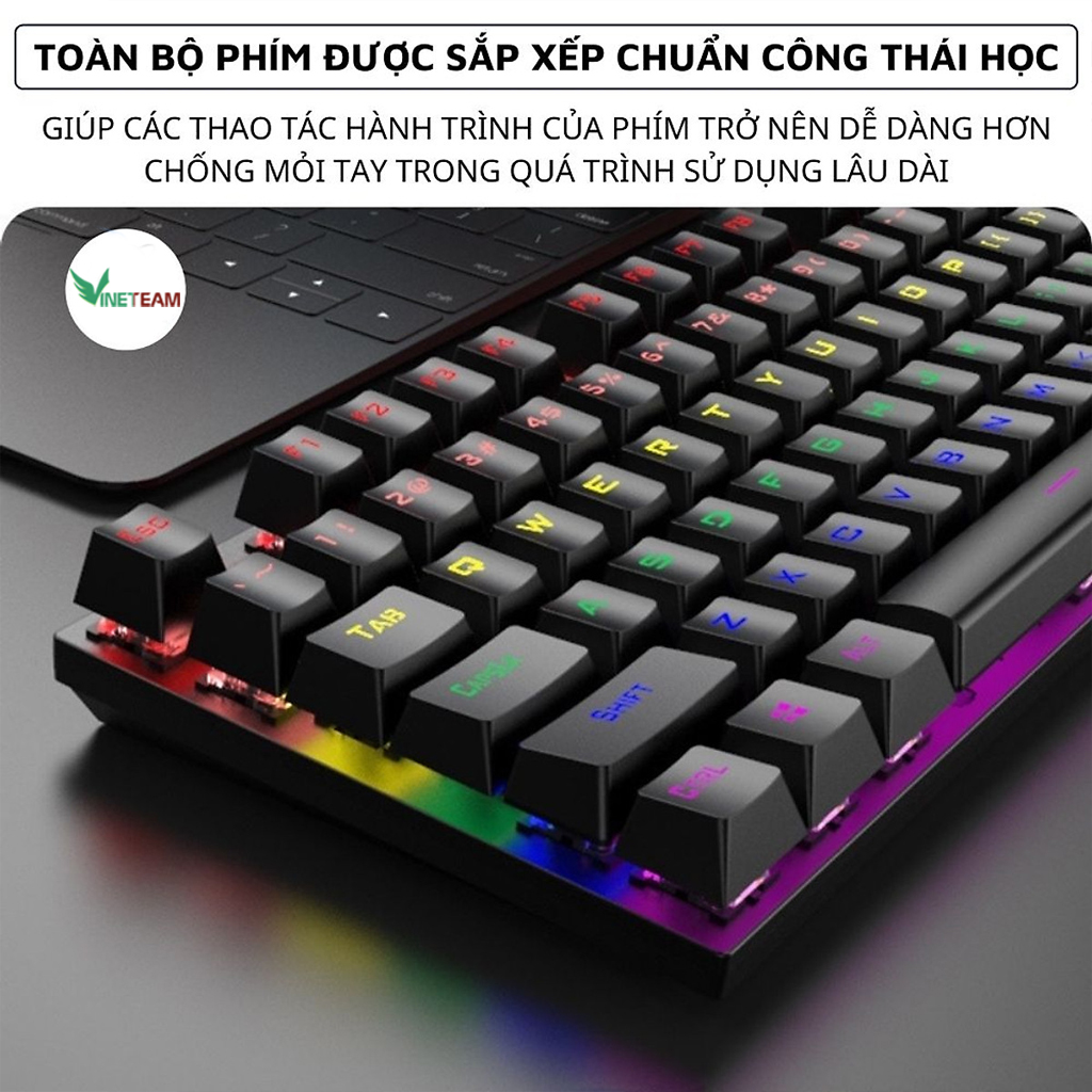 Bàn Phím Cơ Gaming Vinetteam K80 Phím Cơ Gõ Siêu Đã LED RGB 20 Chế Độ Nháy Cực Đẹp Thiết Kế Nhỏ Gọn 87 Key Dùng Cho Máy Tính Laptop – Hàng Chính Hãng