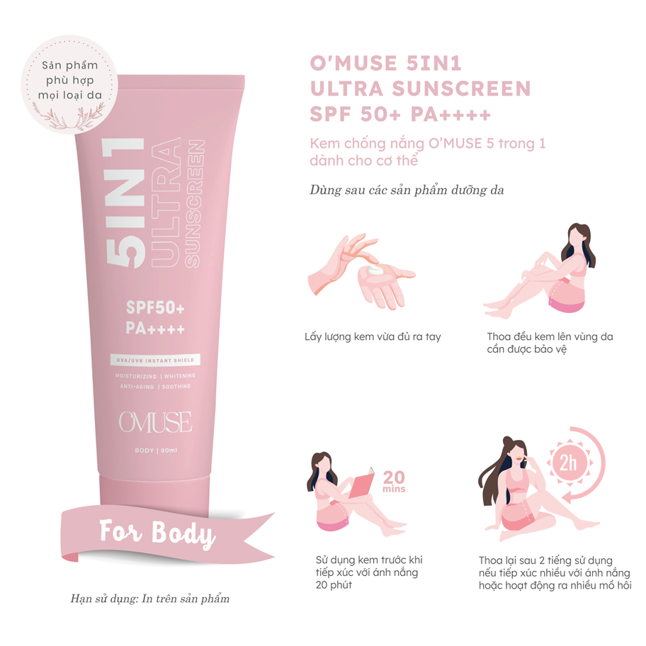 Bộ đôi kem chống nắng dành cho da mặt và cơ thể O’Muse Ultra Sunscreen 5IN1 SPF 50 PA++++