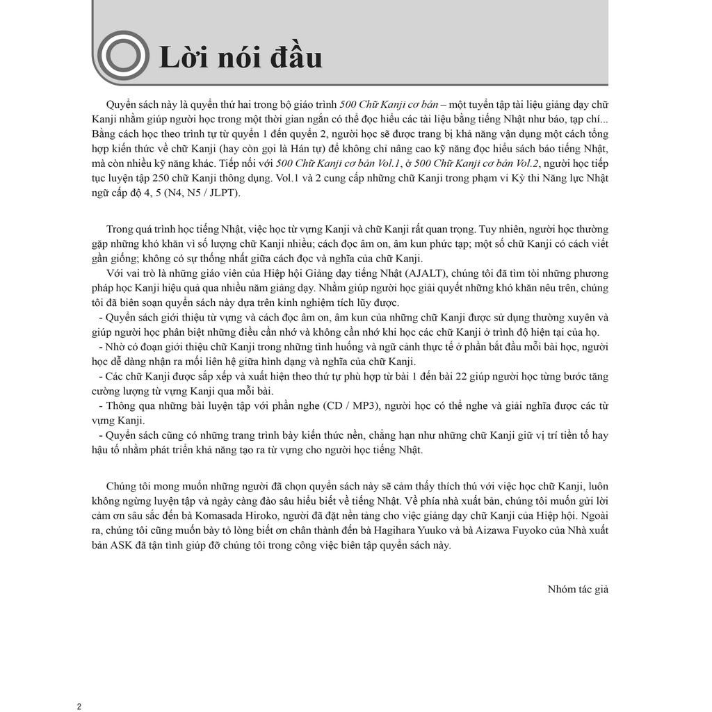 Sách 500 Chữ Kanji Cơ Bản Vol.2 + kèm CD Bản Quyền