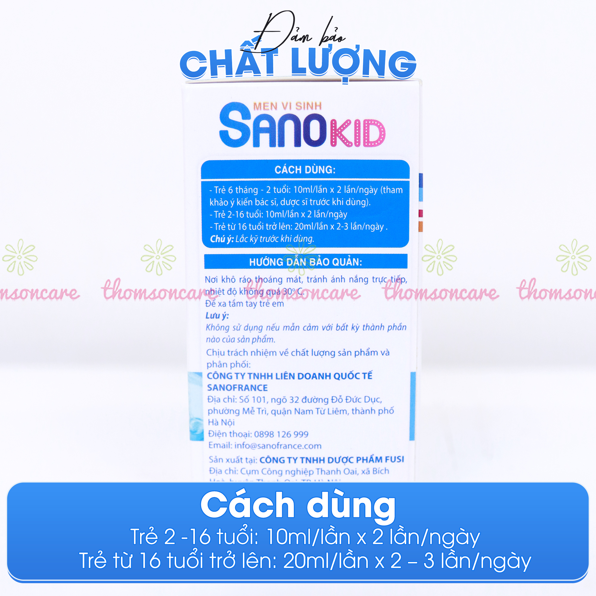 Men tiêu hóa Sanokid - Bổ sung lợi khuẩn đường ruột, ngăn ngừa tình trạng tiêu chảy, đầy bụng - Hộp 20 ống x 5ml Thomsoncare