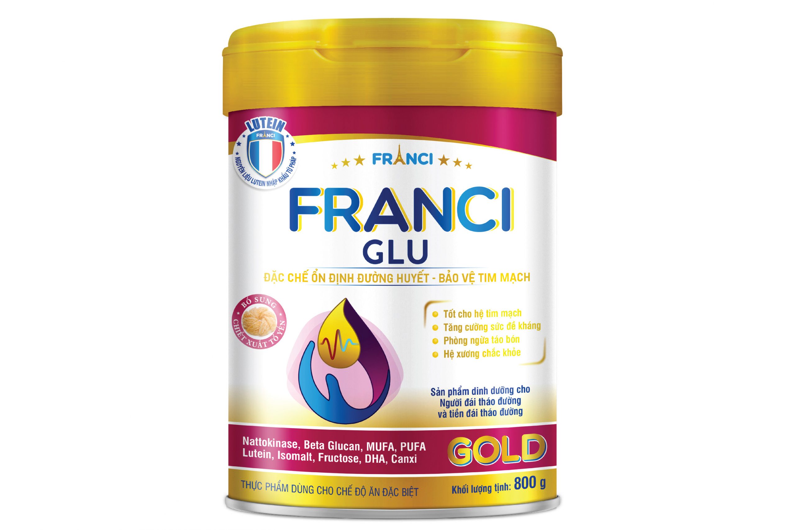 Combo 5 lon Sữa bột FRANCI GLU GOLD lon 800g – Ổn định đường huyết – Bảo vệ tim mạch