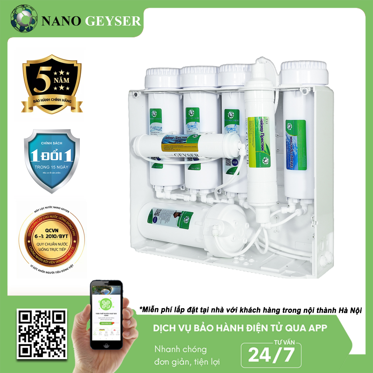 Máy lọc nước Nano Geyser ECO H8 công nghệ Nano - Hàng Chính Hãng