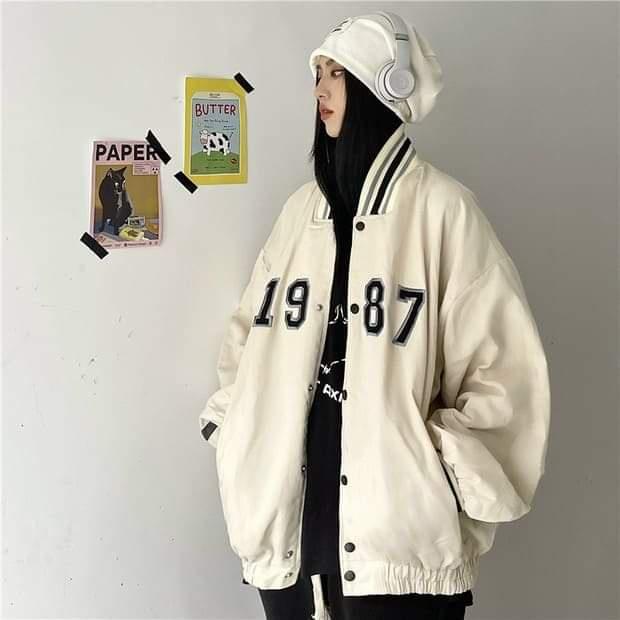 Áo khoác Bóng chày 1987 nam nữ,Áo sweater hoodie nam nữ from rộng unisex chất Kaki Phong Cách Trẻ Trung, Cá Tính
