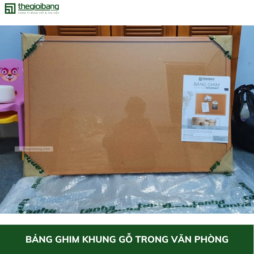 Bảng Ghim Lie Khung Gỗ Easyboard - KT 90x120cm - Bảng Ghim Bần Tân Hà - Tặng Phụ Kiện
