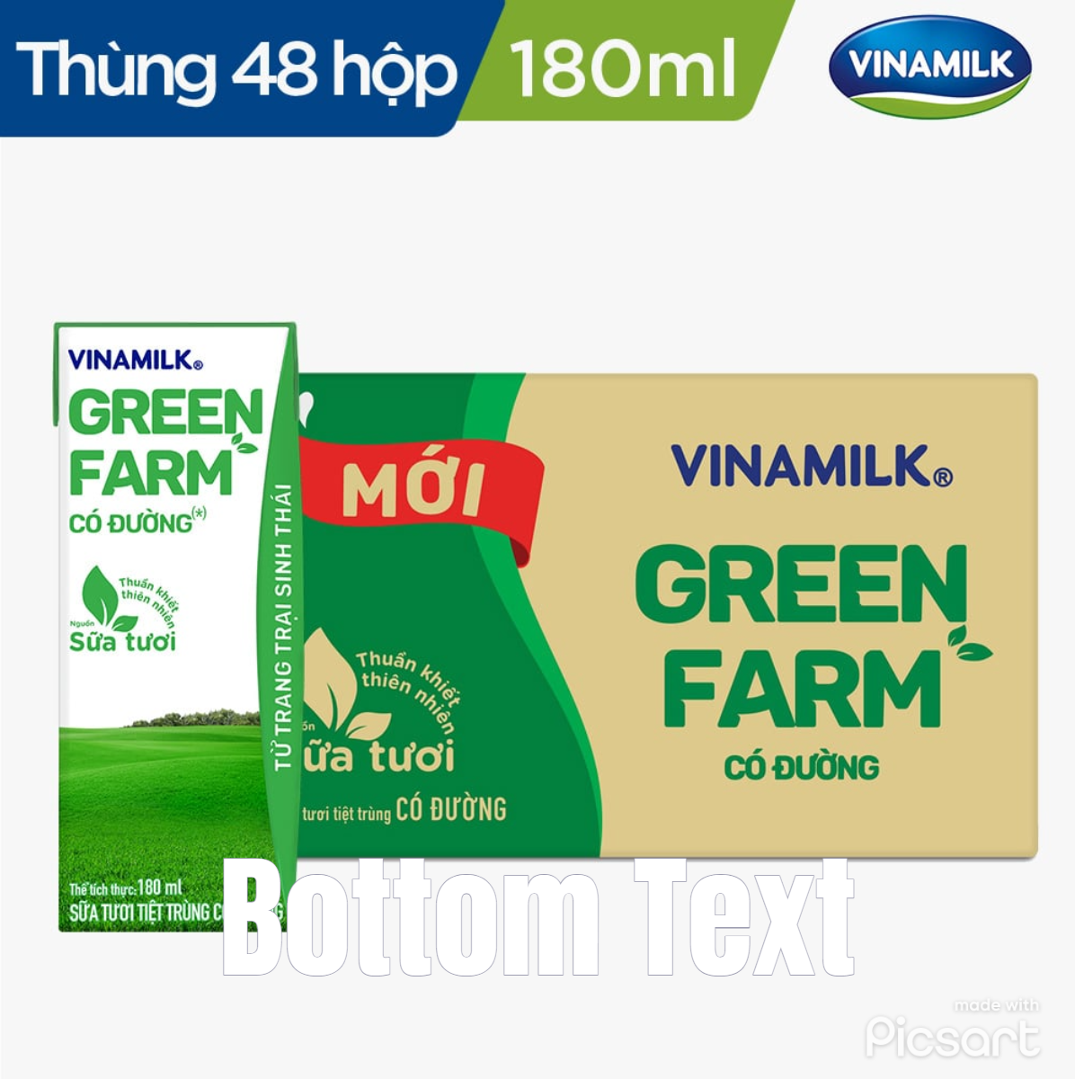 Thùng 48 hộp Sữa Tươi Tiệt Trùng Vinamilk Green Farm có đường 180ml