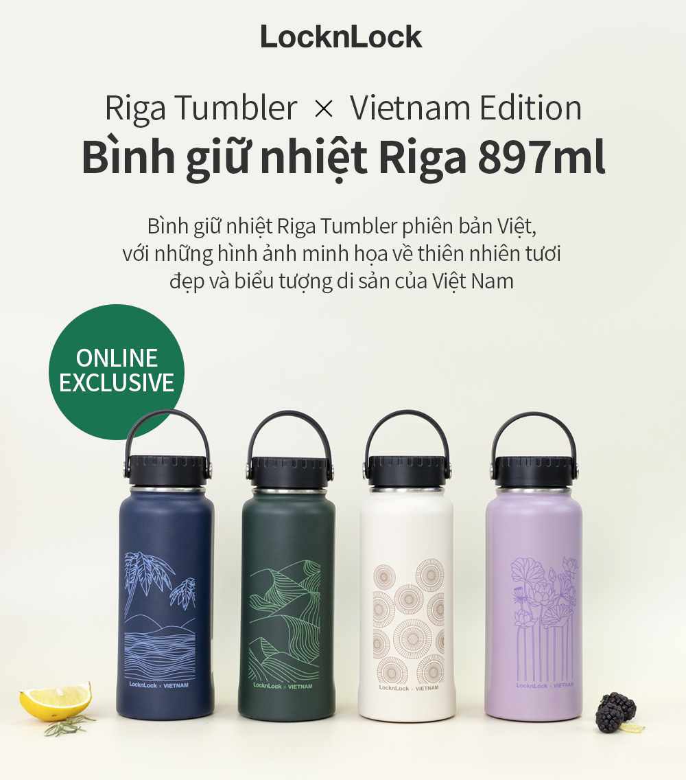 Bình Giữ Nhiệt Lock&Lock Riga Tumbler LHC4160 (897ml) - Hàng Chính Hãng, Bằng Thép Không Gỉ, Có Lưới Lọc Inox - Tặng Kèm Ống Hút Và Cọ Rửa Ống Hút