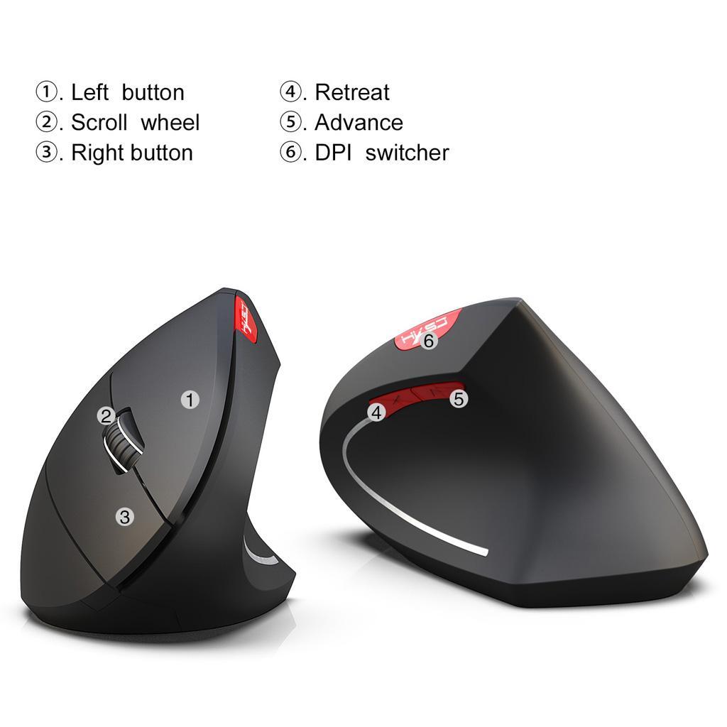 Bluetooth Vertical Mouse Rechargeable Optical Mice, 3 Adjustable DPI, Black