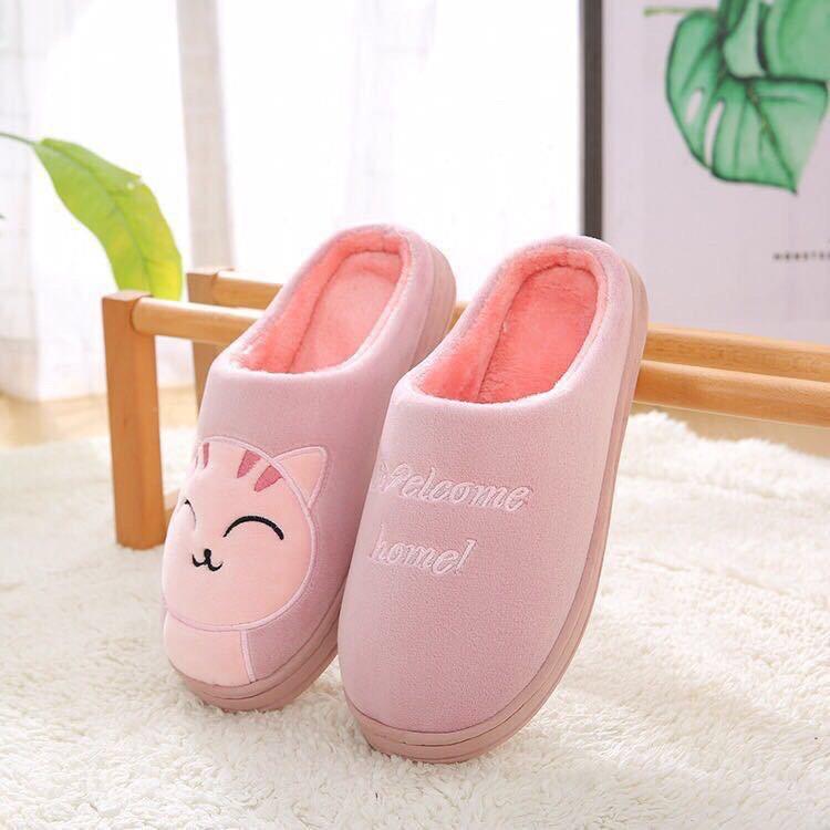 Dép Bông Unisex Hình Mèo, Đế Cao Su Dẻo, Dép Lông Mịn siêu Kute. - Thời Trang PKT