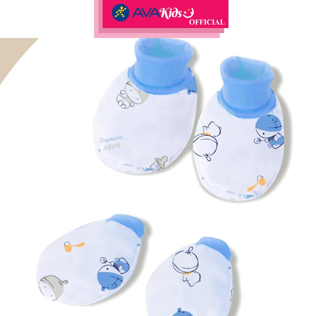 Bộ bao tay, bao chân phối bo in họa tiết Babymommy - Màu ngẫu nhiên (0 - 3 tháng)