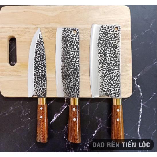 Bộ 4 dao bếp cán gỗ mun , rèn thủ công từ nhíp xe