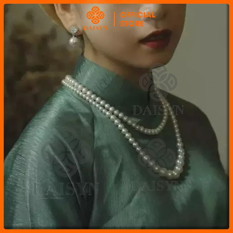  N592 dây chuyền áo dài , dây chuyền áo tấc, phụ kiện cổ phục 2 sợi hạt ngọc hạt trai sang trọng cho nữ