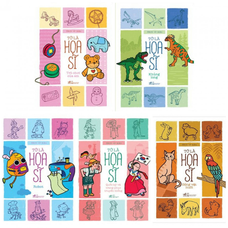 Combo Sách Thiếu Nhi Hay Cho Bé: Trò Chơi Của Em + Khủng Long + Robot + Quốc Kỳ Và Trang Phục Truyền Thống + Động Vật Nuôi (Tớ Là Họa Sĩ) - Tặng kèm Bookmark thiết kế Aha