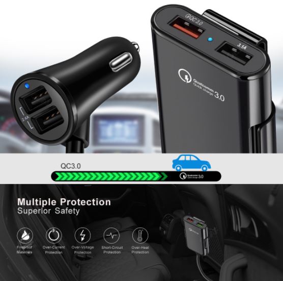 Cáp Sạc Nhanh Qc 3.0 4 Cổng Usb Dùng Trên Ô Tô Tiện Lợi- Hàng Chính Hãng