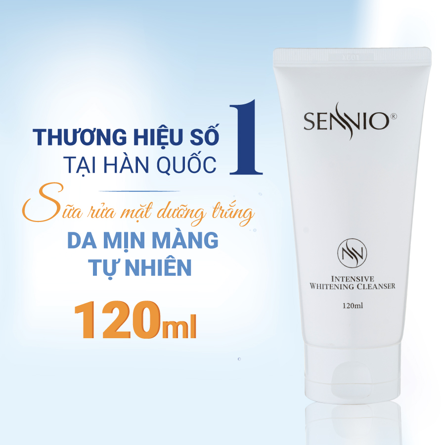 Sữa rửa mặt dưỡng trắng da Sennio Intensive Whitening Cleanser tạo bọt cấp ẩm phù hợp cho da nhạy cảm 120ml SNO 601