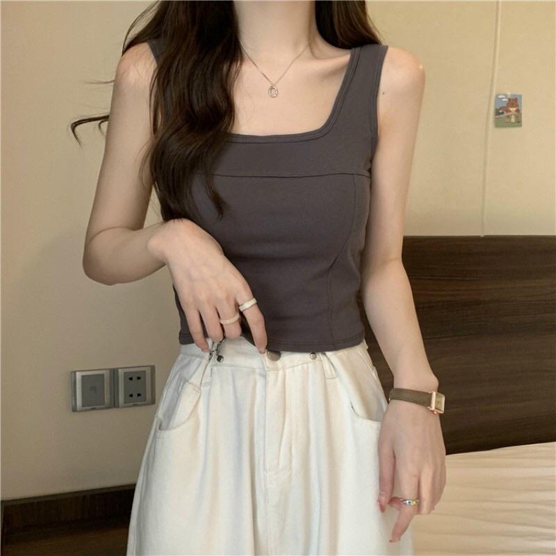 Áo bra sát nách cổ vuông chất cotton tăm siêu thoáng có mút đệm