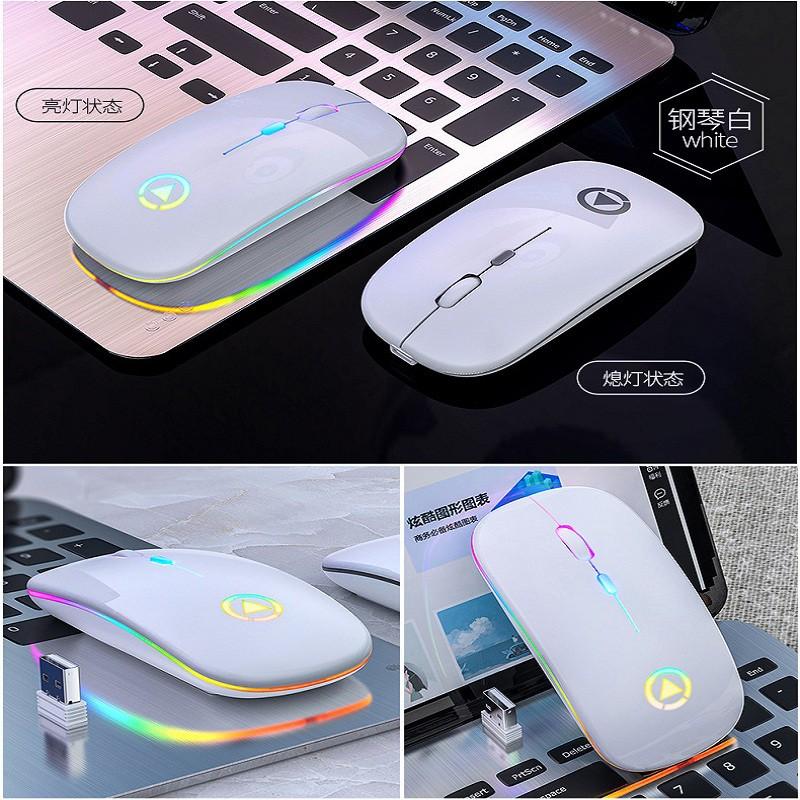 Chuột Không Dây Sạc Điện, Có Đèn Led 7 Màu Dùng Cho Laptop/ PC, Chống Ồn, Thiết Kế  Bền Đẹp, Nhỏ Gọn, Siêu Nhạy, Sạc Điện Nhanh,Dùng Được Lâu, Phù Hợp Cho Công Việc Văn Phòng, Tặng Lót Chuột Cao Cấp