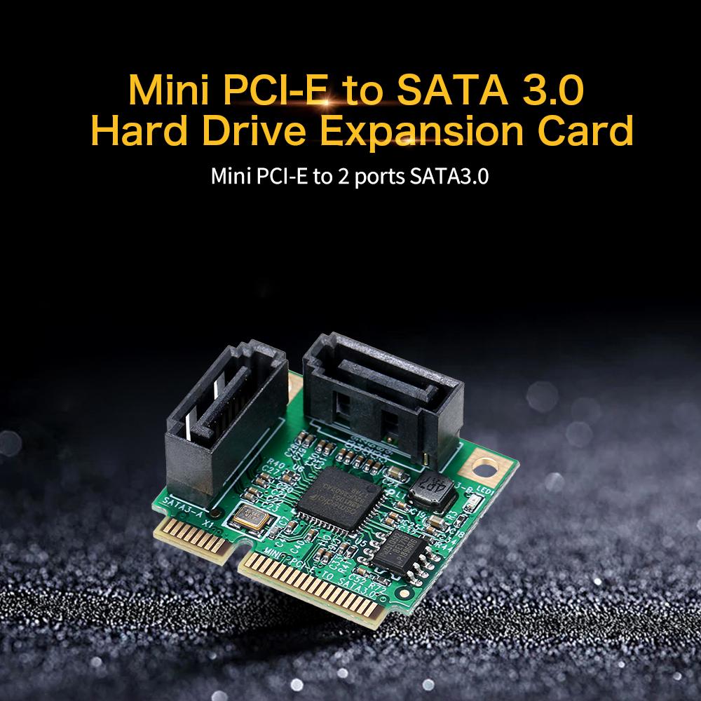 Mini PCI-E to 2 Ports SATA3 Adapter Card SATA3.0 Expansion Card Mini Size High Speed Transmission Wide Compatibility