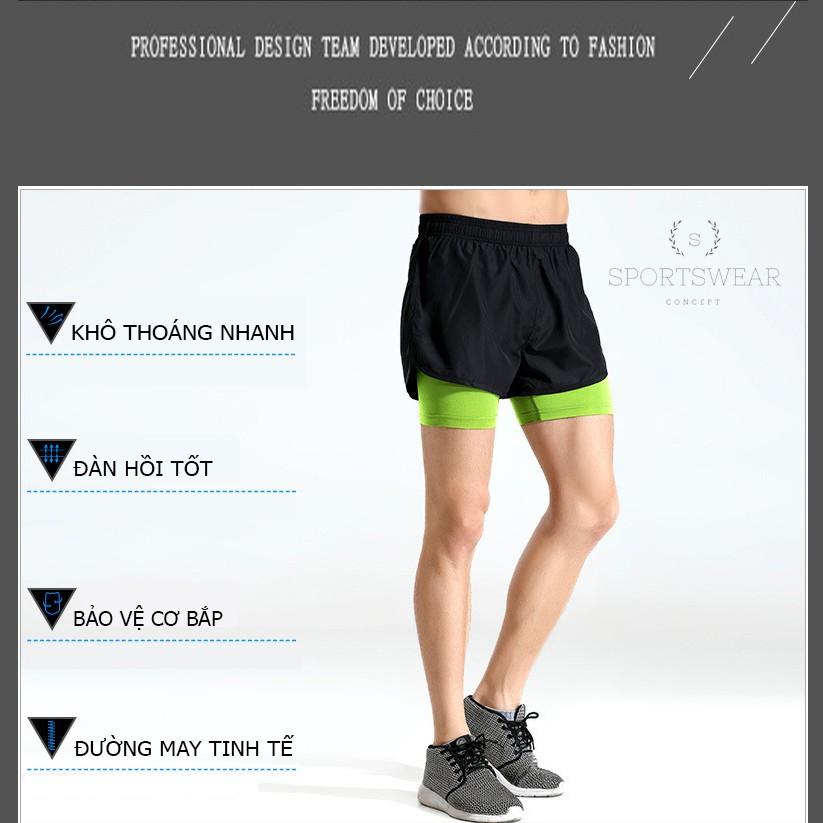 QUẦN TẬP GYM NAM FITNESS RUNNING 2 LỚP CAO CẤP SPORTSWEAR CONCEPT PHÙ HỢP NHIỀU MÔN THỂ THAO CO GIÃN VÀ KHÔ THOÁNG NHANH