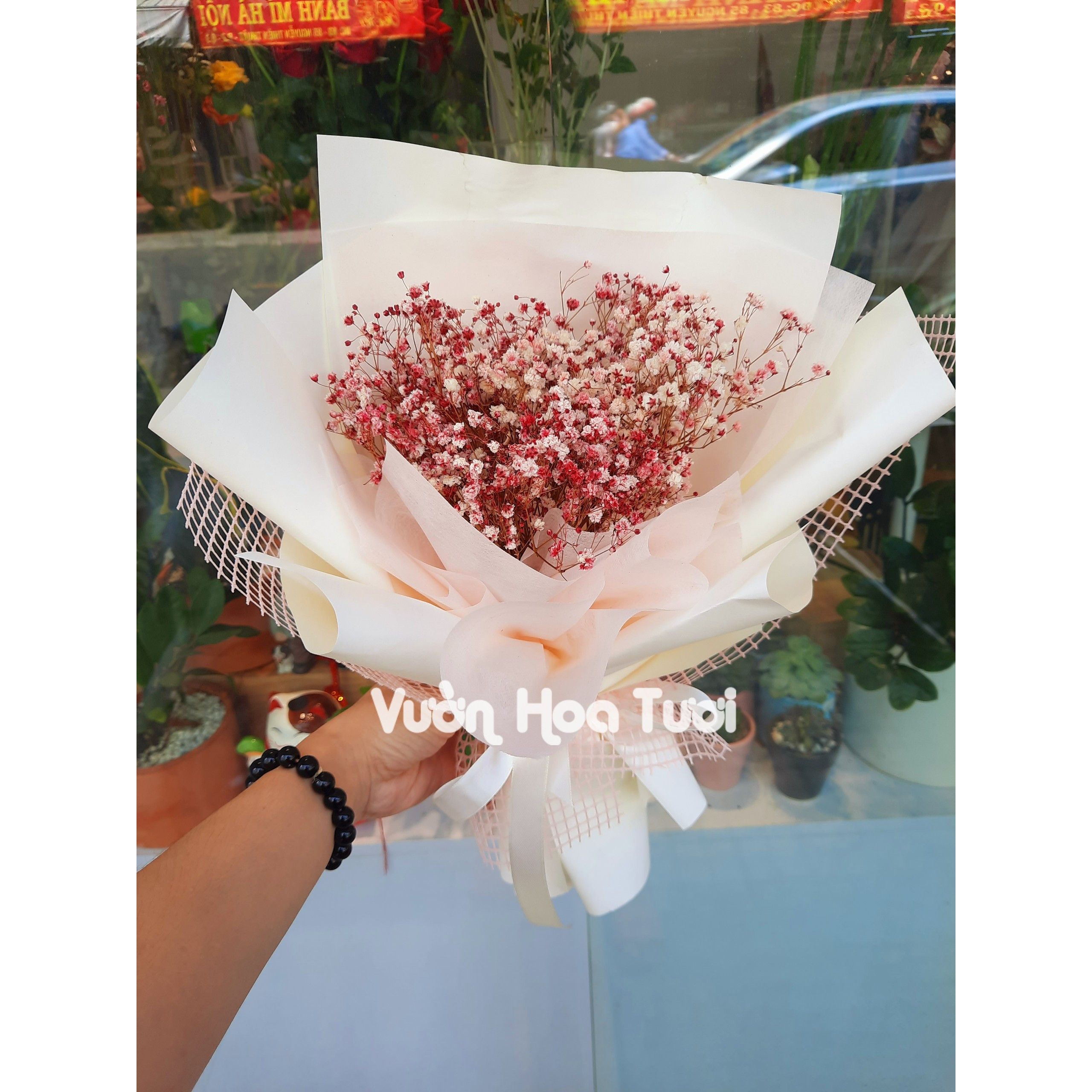 Bó hoa lavender khô màu đỏ size S