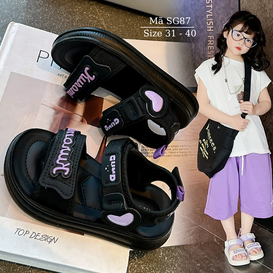 Dép sandal bé gái đi học Kuromi đen tím 3 - 15 tuổi quai hậu học sinh êm nhẹ năng động cá tính SG87