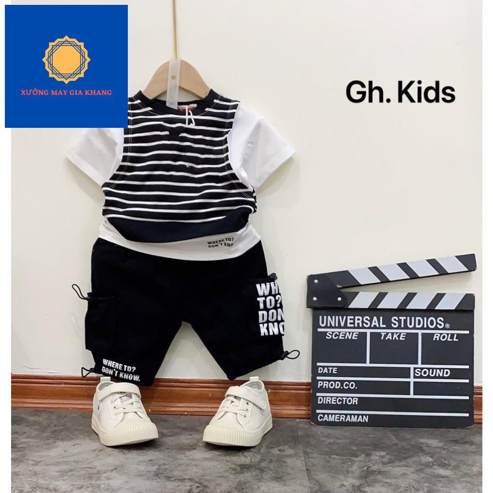 MS: 220590 - Thời trang trẻ em - Đồ bộ bé trai ngắn tay, kiểu HipHop, thun 100% cotton mát mẻ - GiaKhang