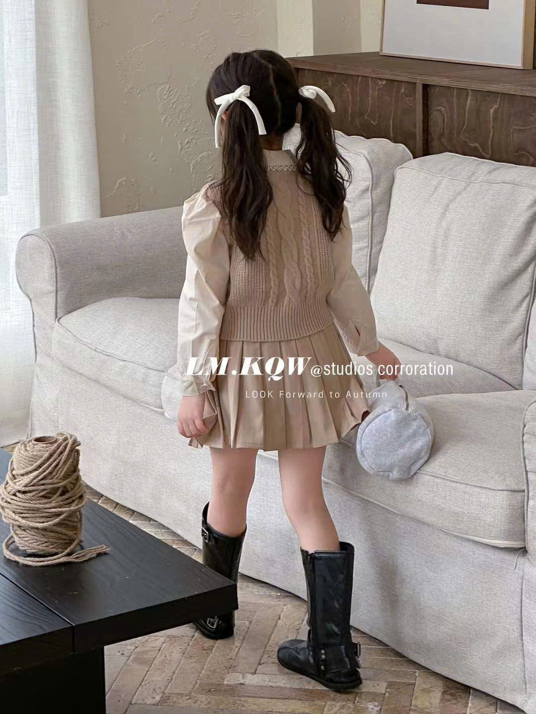 Set váy cho bé gái 3 chi tiết 4-10 tuổi cổ đính đá lấp lánh phong cách Hàn Quốc kiểu dáng thời trang