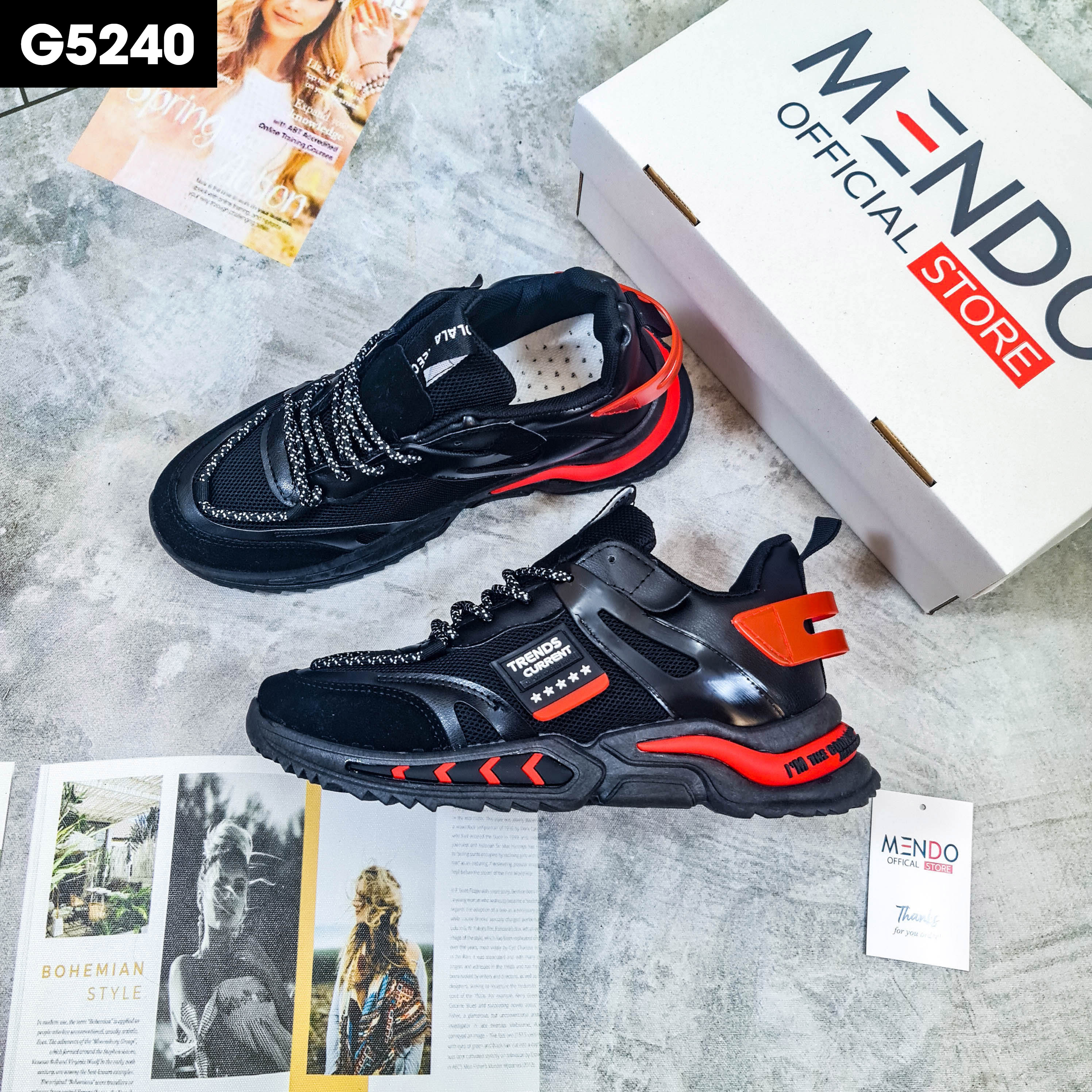 Giày Thể Thao Nam MENDO - Giày Sneaker Màu Trắng - Đen, Chạy Bộ, Thể Dục, Đi Chơi - G5245