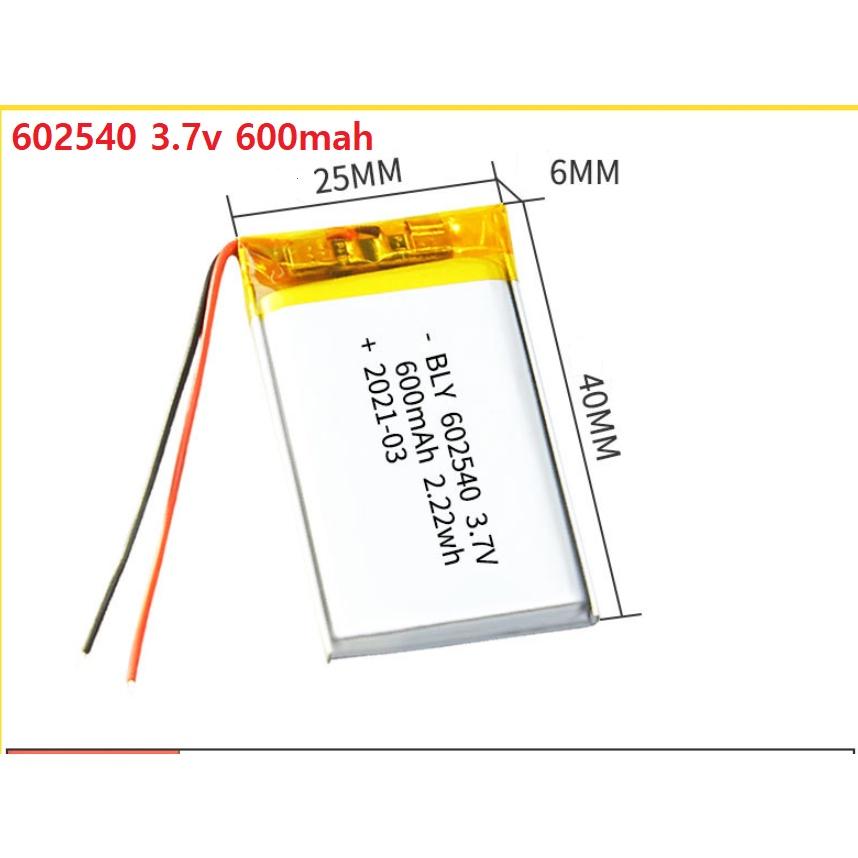 Pin Sạc Lithium Polymer 3.7V 600mah 602540 Cho tai nghe,loa Mp3 MP4 MP5 GPS PSP Bluetooth hàng mới