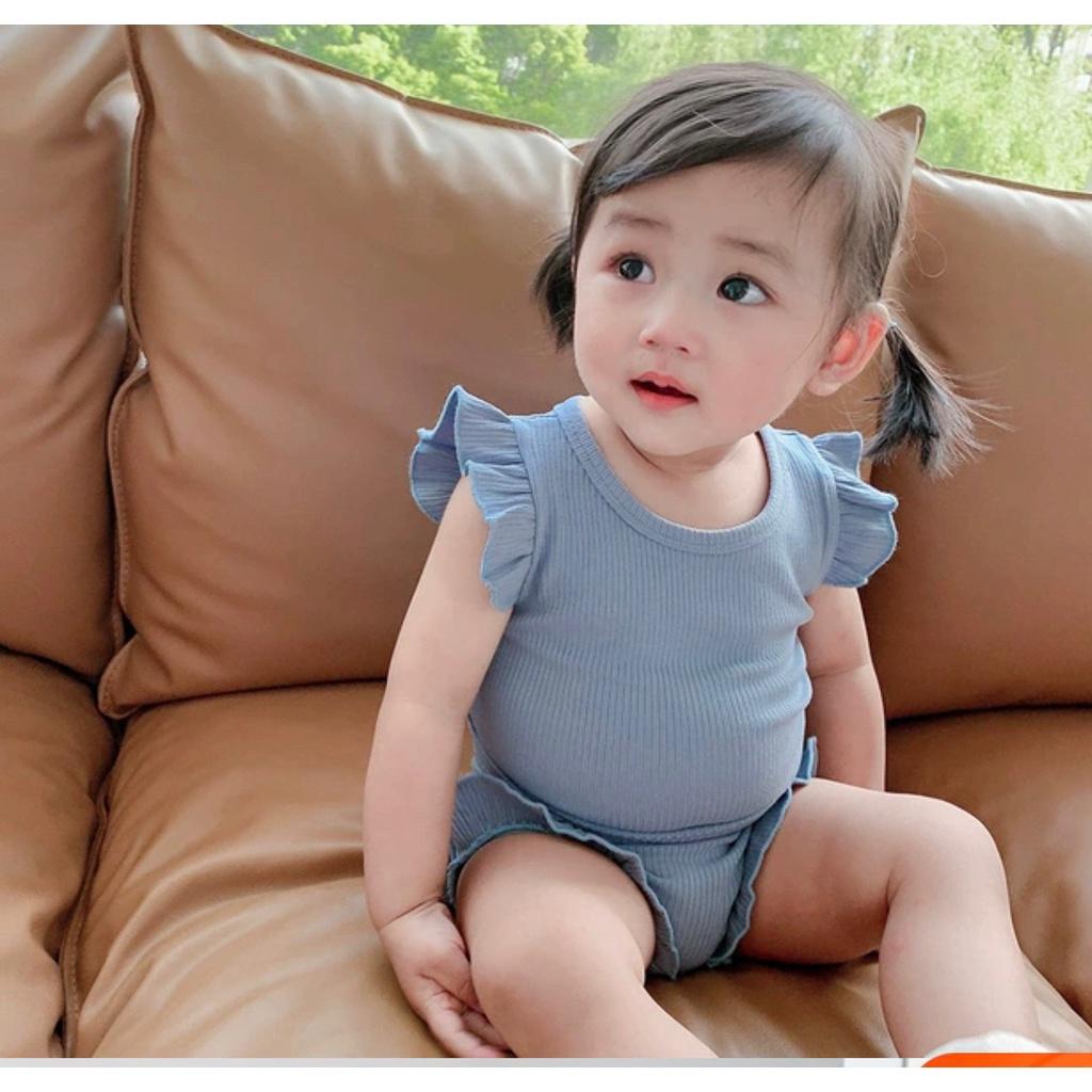 Bộ tăm lạnh cho bé gái, Bộ cộc trẻ em phong cách Hàn Quốc mùa hè mát 5-15kg