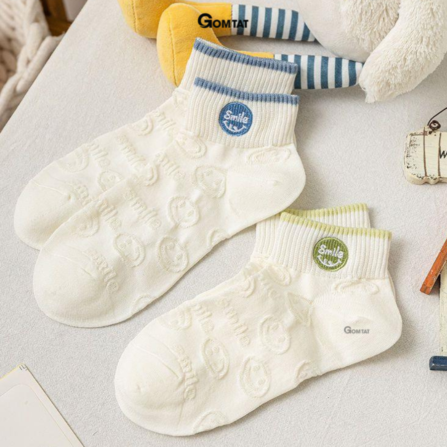 Set 5 đôi vớ nữ cổ ngắn xinh xắn họa tiết mặt cười, tất nữ cổ thấp chất liệu cotton mềm mỏng thoáng mát - CB092