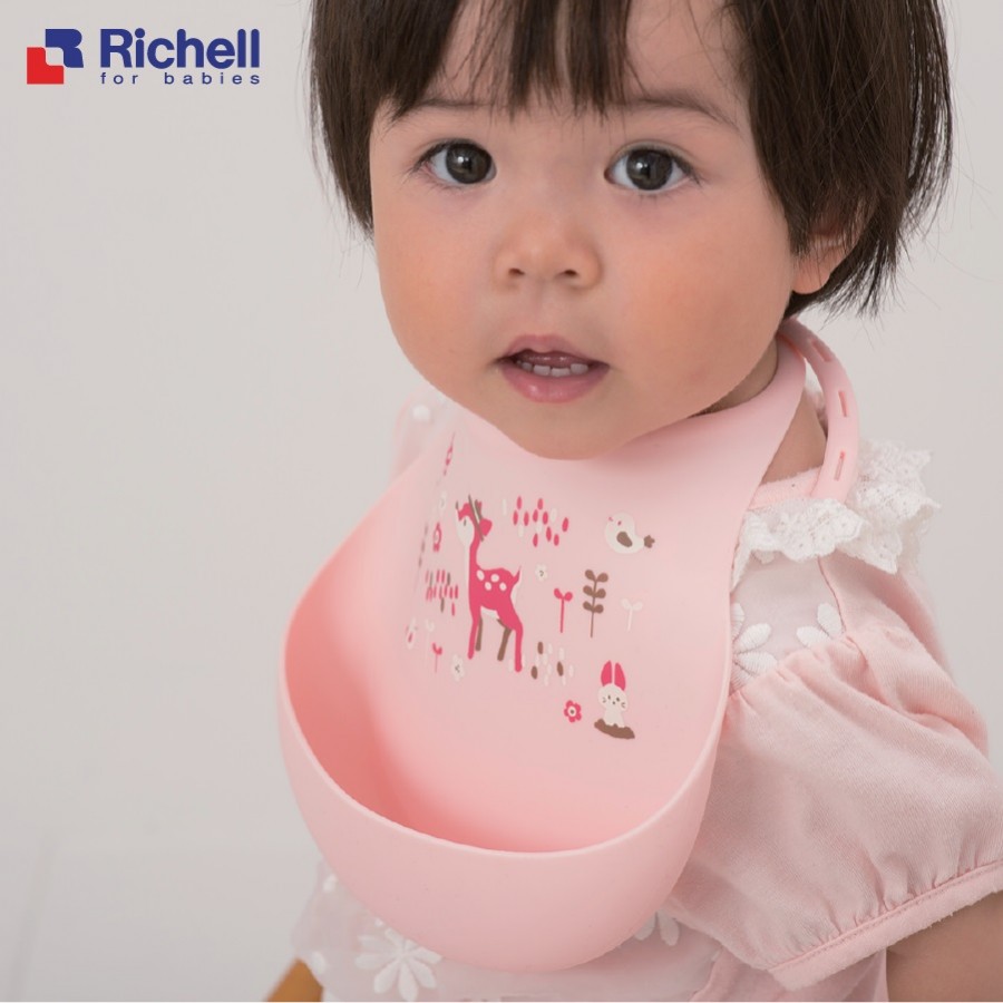 Yếm ăn dặm silicone Richell thiết kế thông minh, đẹp mắt, dễ dàng điều chỉnh kích thước chịu nhiệt cao, gấp gọn tiện lợi