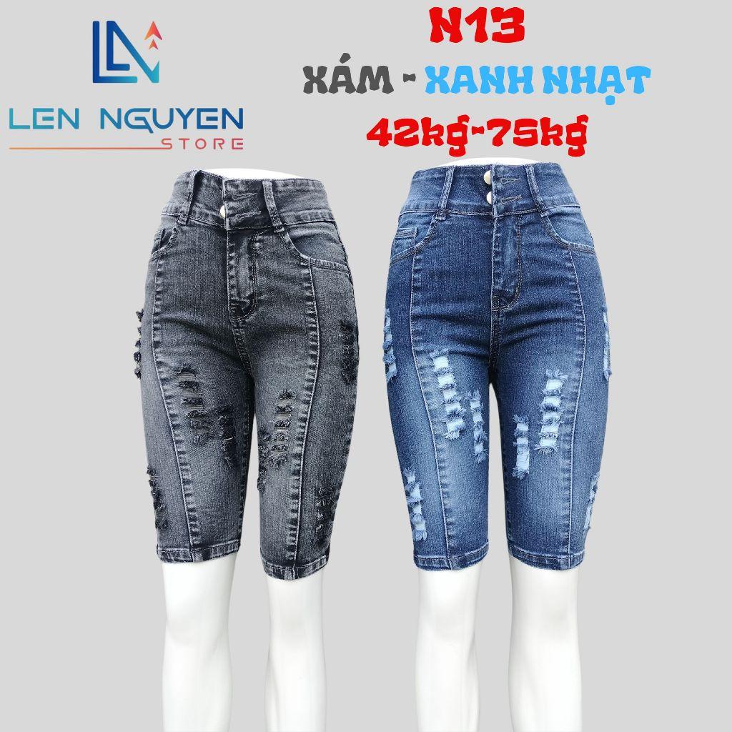 N13_Quần jean nữ, ngố 5 tất, lưng cao, quần bò nữ dáng ôm, quần rin nữ có big size, cho 42kg đến 75kg,LEN NGUYEN STORE - Xanh Nhạt