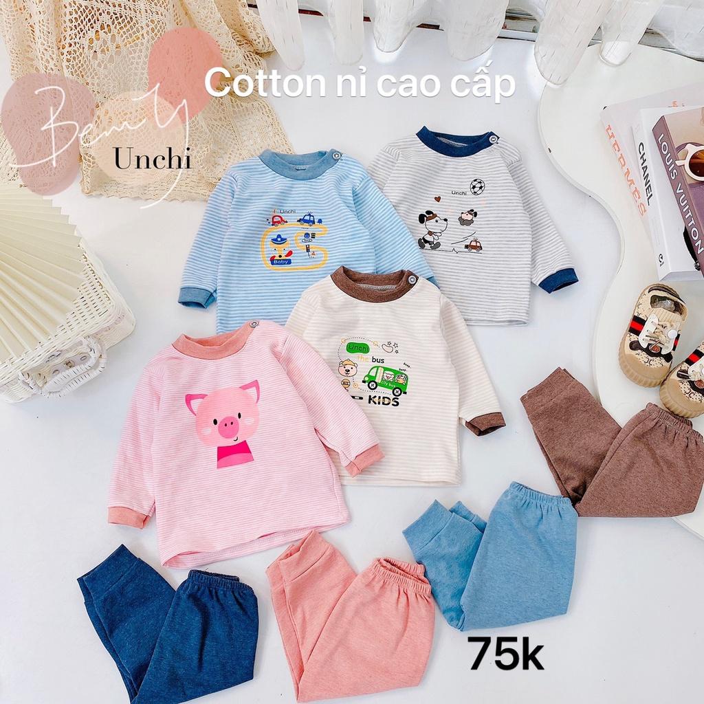 Bộ dài nỉ kẻ unchi cao cấp cho bé