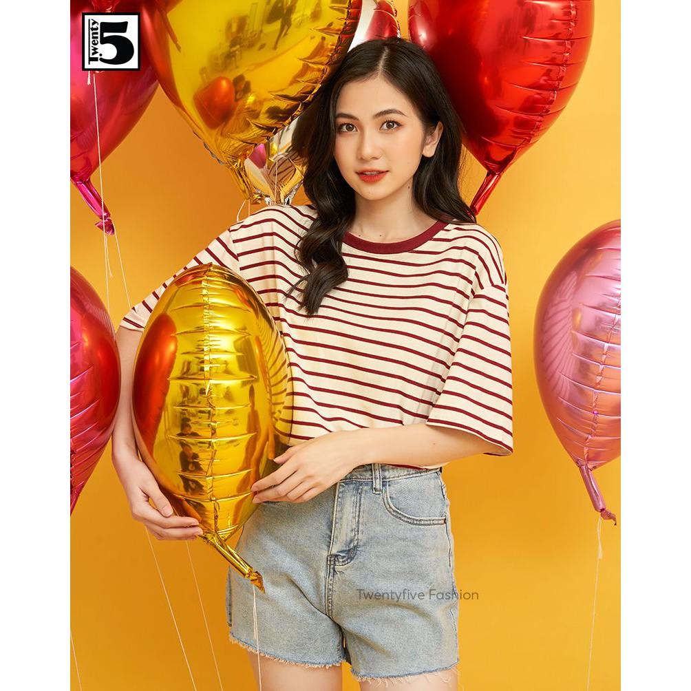 Áo thun nữ kẻ ngang, dáng rộng Twentyfive 3673