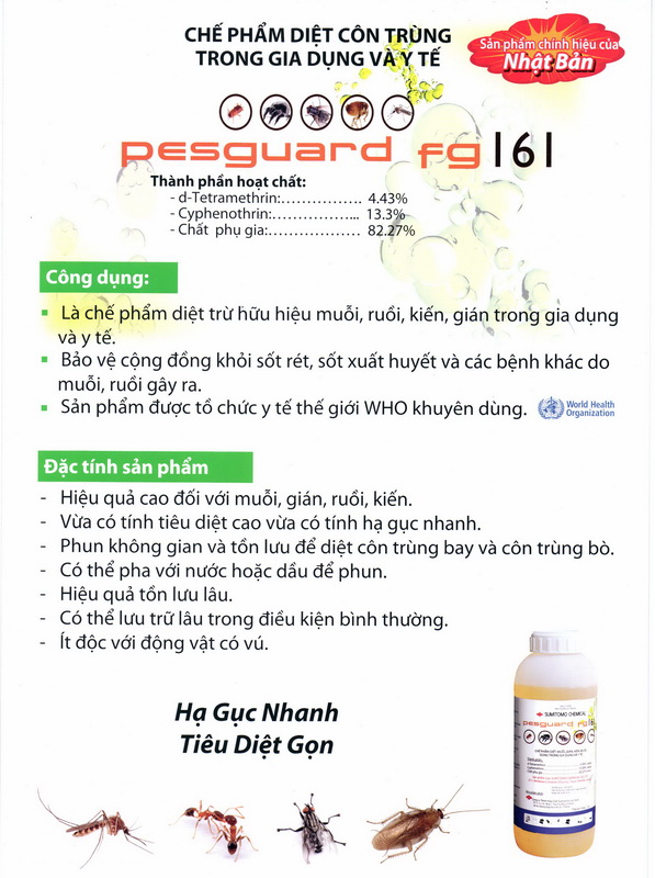 Hàng nhập Nhật- Thuốc diệt muỗi ,kiến, gián... Pestguard 161 theo công nghệ an toàn của Nhật Bản.