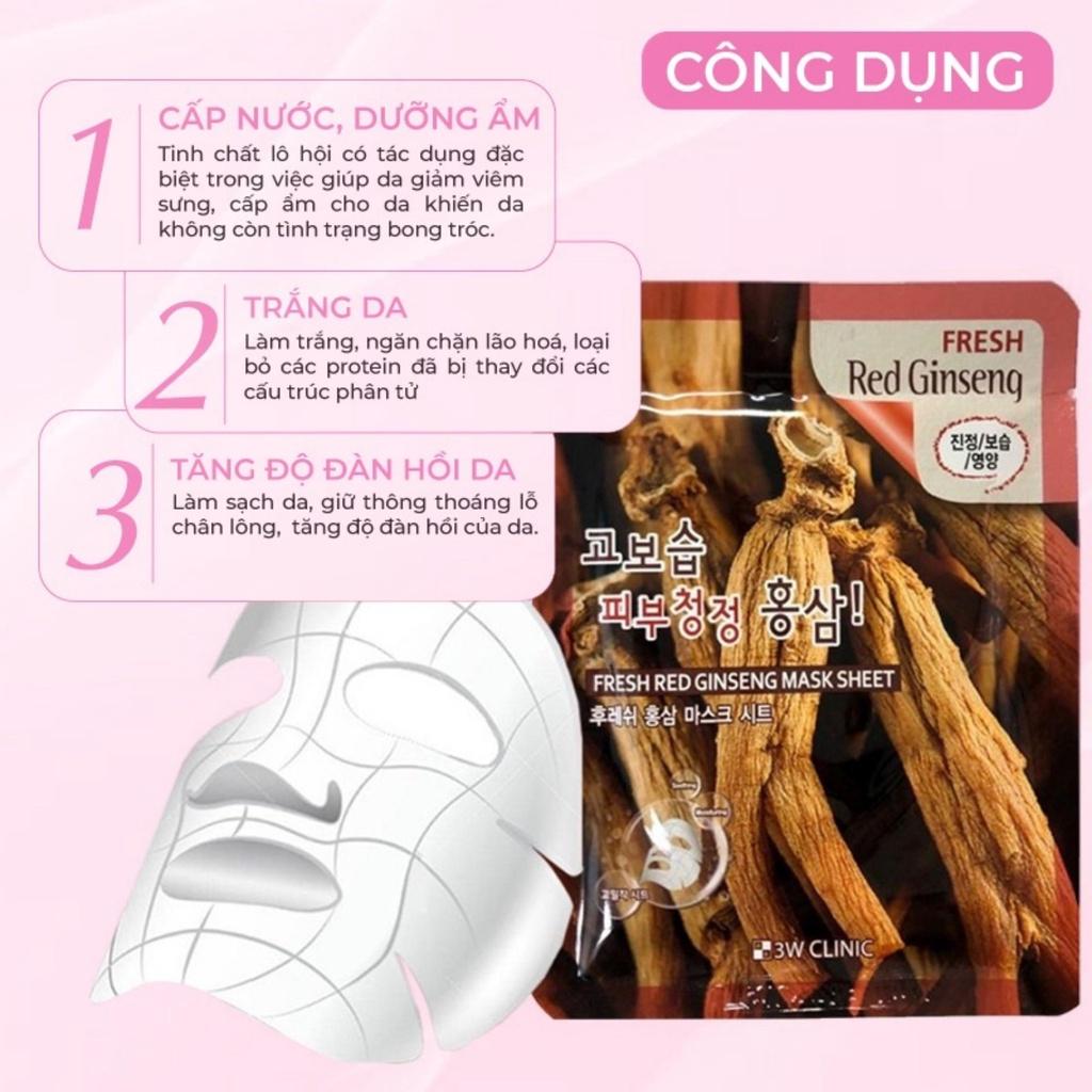 Combo 5 Mặt Nạ 3W Clinic Nhân Sâm Đỏ Fresh Red Ginseng Mask 23ml/Miếng