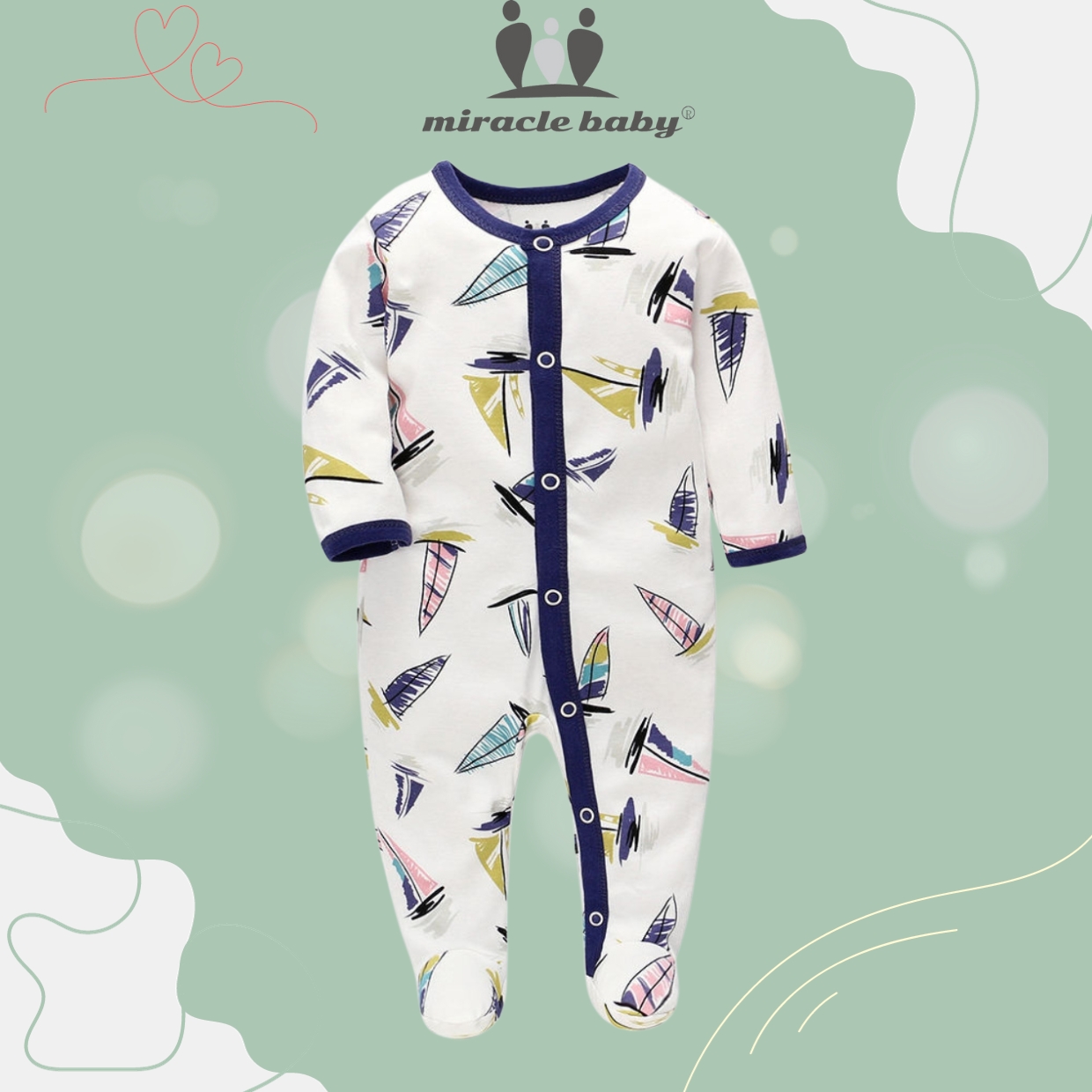 Jumpsuit/Bodysuit Tay Dài chất liệu 100% cotton Miraclebaby cho Bé Trai, Bé Gái (Từ 1-2 tháng, 2-4 tháng, 5-7 tháng)