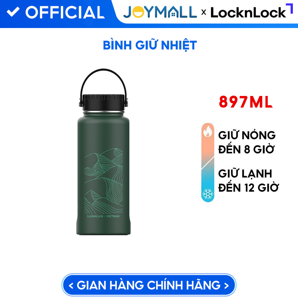 Bình giữ nhiệt Lock&amp;Lock x Việt Nam phiên bản đặc biệt 897ml LHC4160 kèm cọ rửa và ống hút đầu Silicone - JoyMall - Xanh đen - Ruộng bậc thang