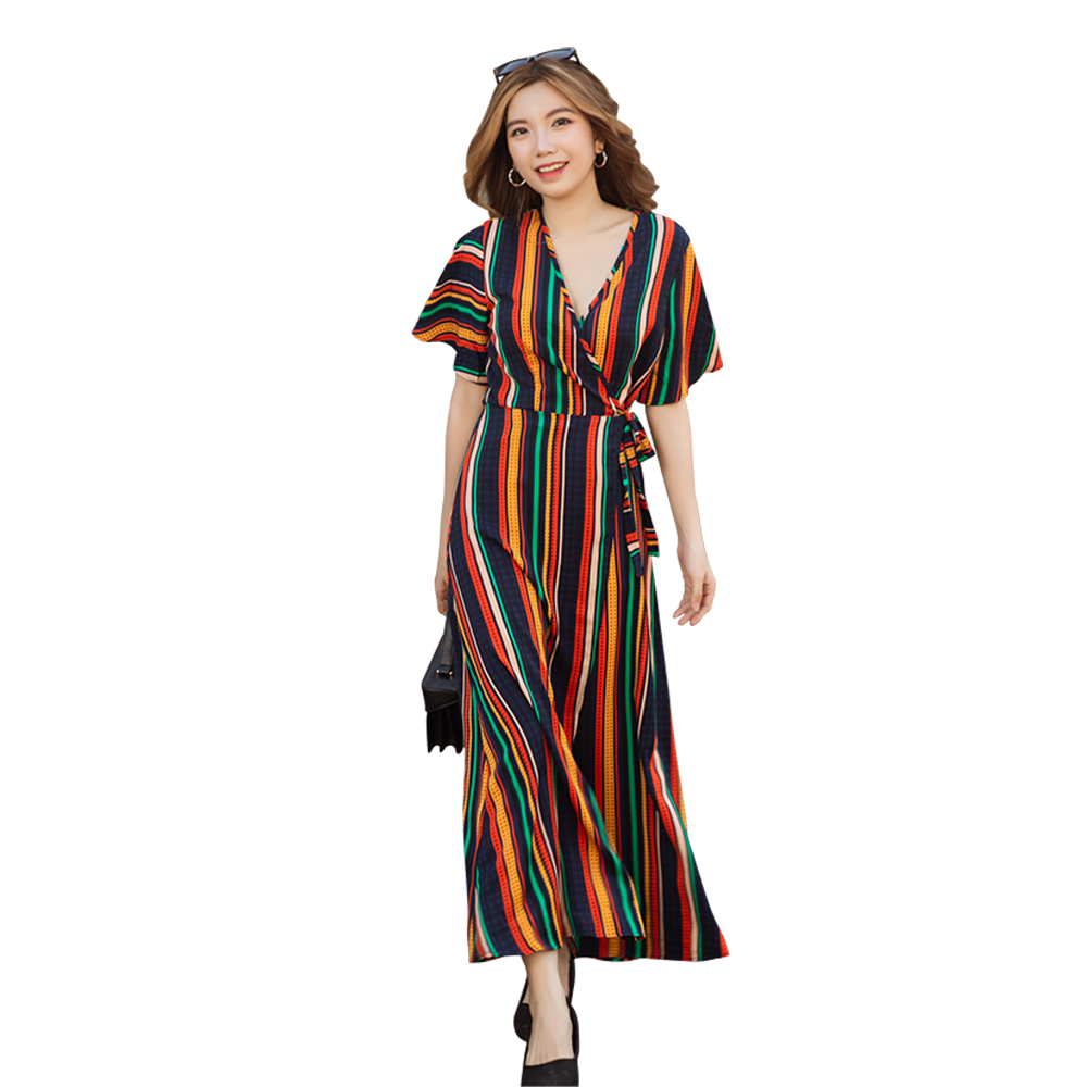 Váy Maxi Nữ Đi Biển Vải Lụa Sọc Nhiều Màu 46-64 kg - MEEJENA - 3834