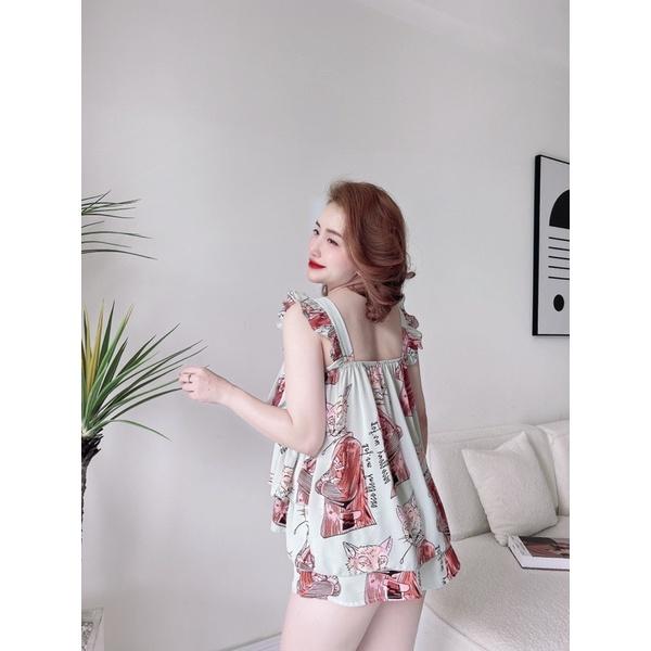 trucmy2205-Đồ Ngủ Nữ, Đồ Bộ Ngủ 2 Dây,vải mango 3 tầng, quần có túi,Freesize 45-65kg,tuỳ chiều cao - KÈM VIDEO HÌNH THẬT