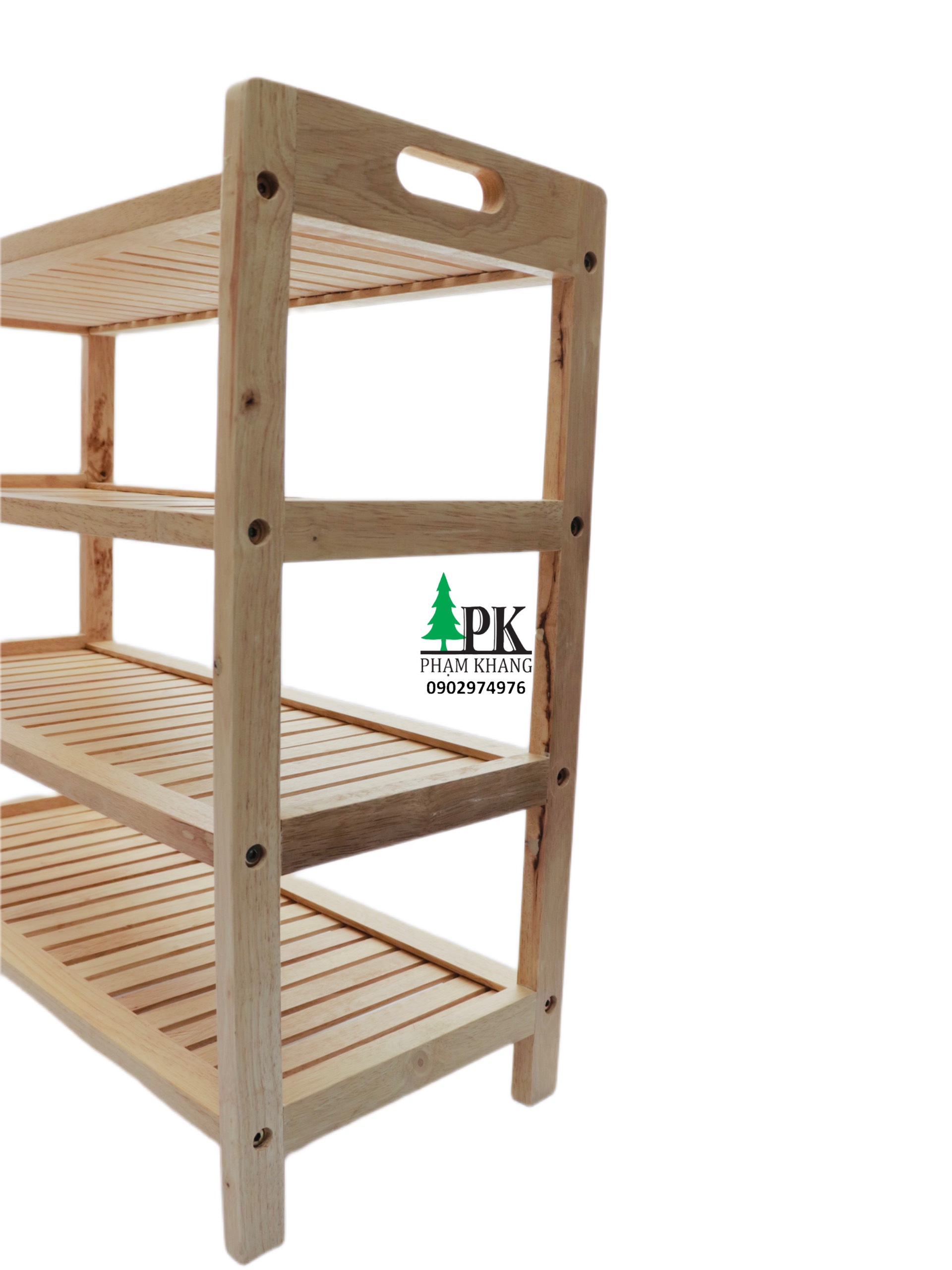 Kệ giày dép 4 tầng Start Decor - Gỗ cao su tự nhiên - Màu Gỗ Tự Nhiên/ Vàng Cherry - Kích thước rộng 64 cm/ 70 cm
