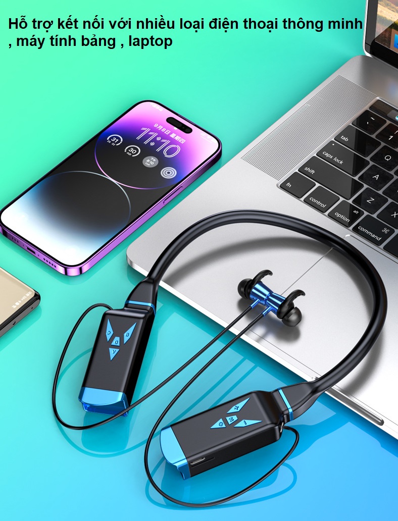 Tai Nghe Bluetooth 5.3 Thể Thao Quàng Cổ  , Âm Thanh Nổi  Hifi Stereo , Pin Khủng 3000mAh  Sử Dụng Liên Tục Lên Đến 100 Giờ