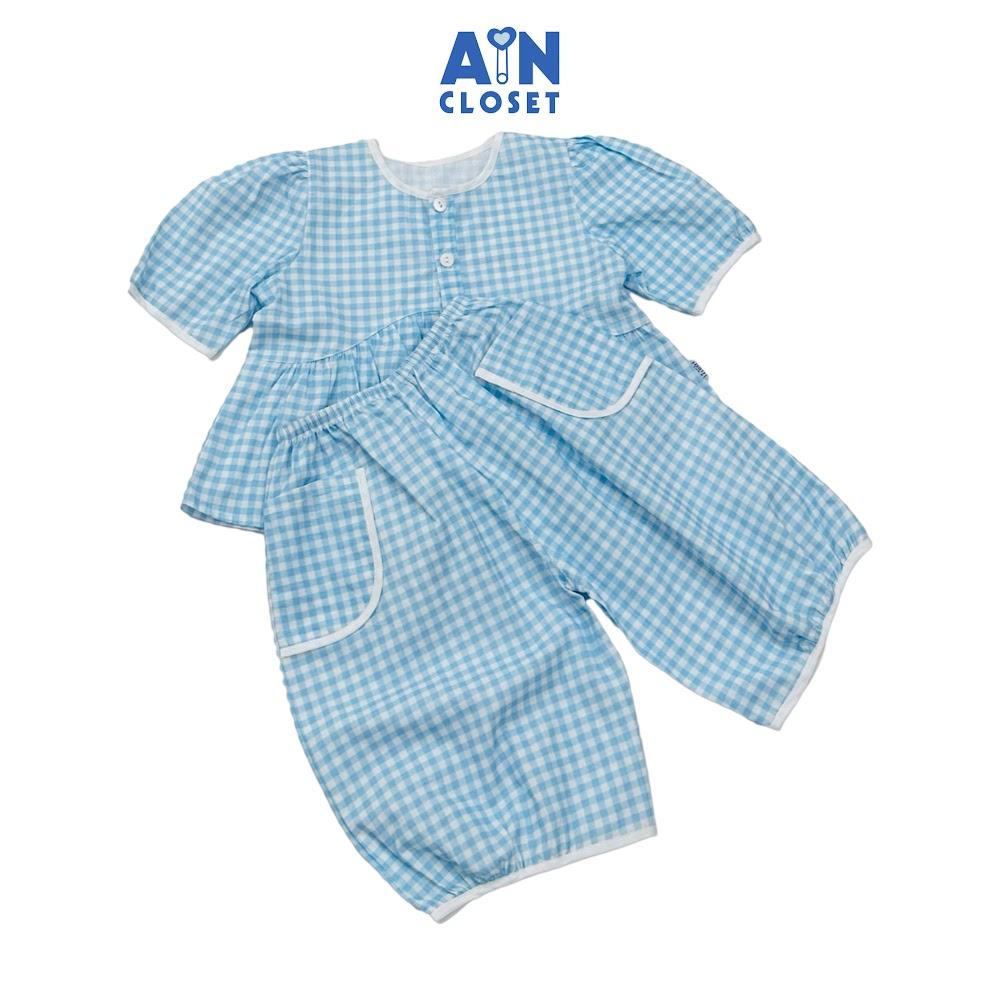 Bộ quần áo Lửng bé gái hoạ tiết Caro Xanh Dương Cotton - AICDBGTBR6PP - AIN Closet