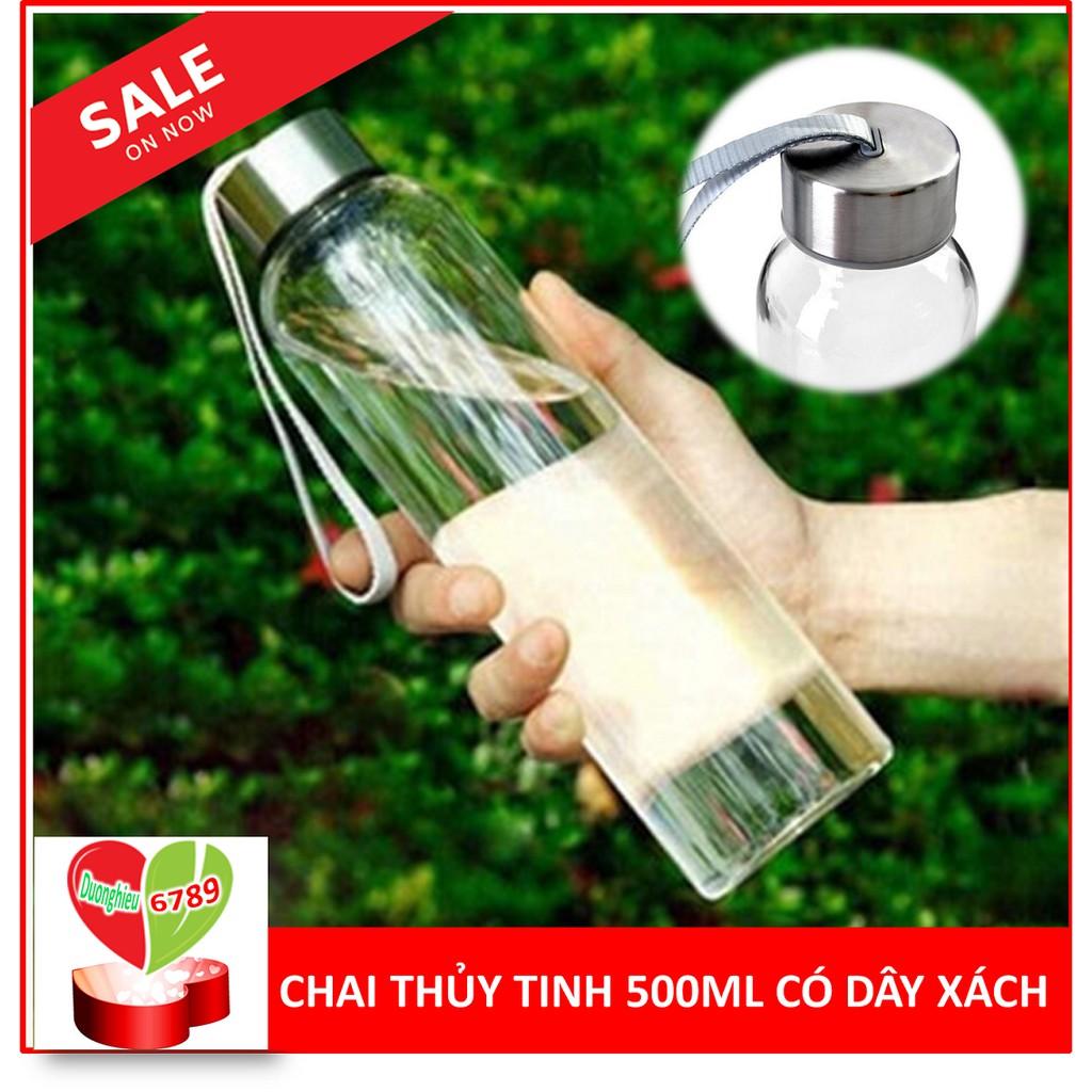 Bình Nước Thủy Tinh, Chai Detox Có Dây Xách 500ml, 300ml