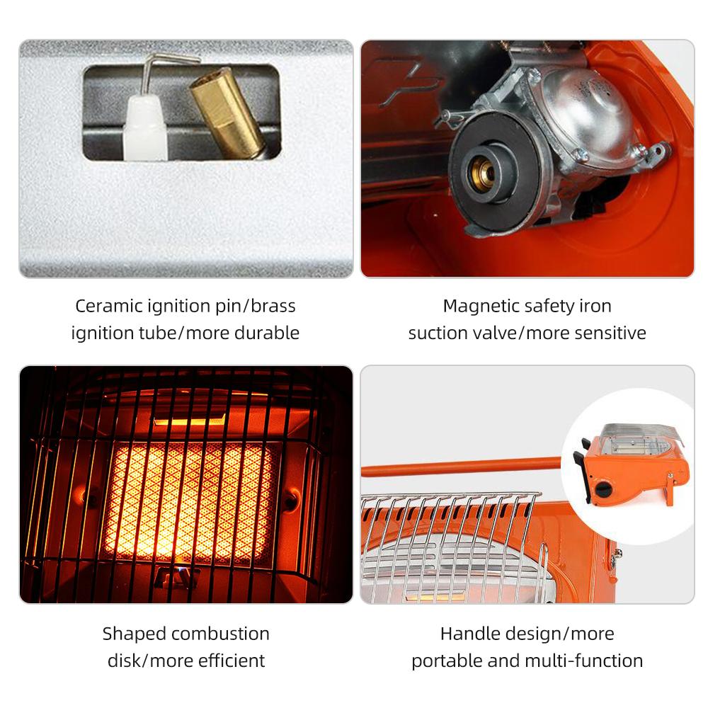 1700W Portable Space Heater Multifunctional Gas Heater Ceramic Heater Adjustable Iron Oven Heater for Outdoor Camping