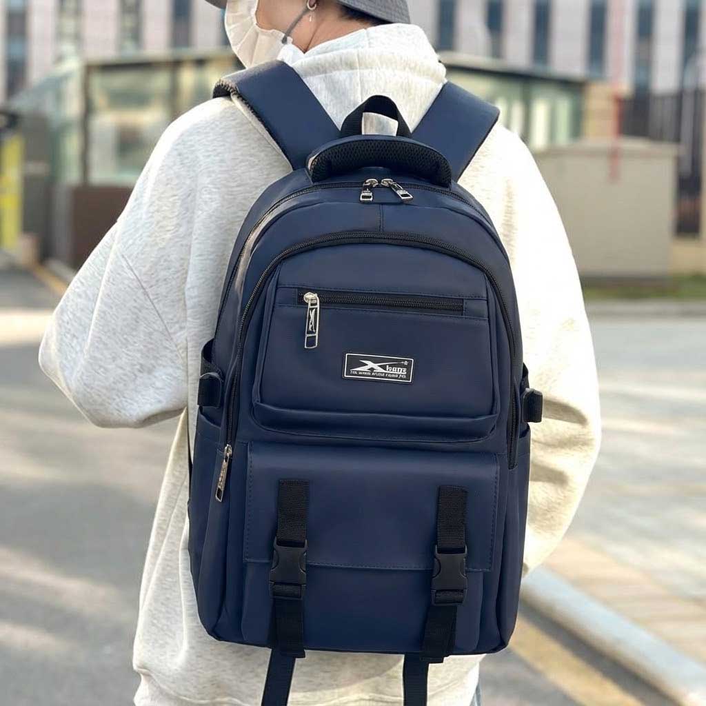 Balo học sinh chống nước cao cấp Xbags Dark Blue – Balo trung học năng động, nhiều ngăn tiện lợi, xanh đen cá tính XB3202