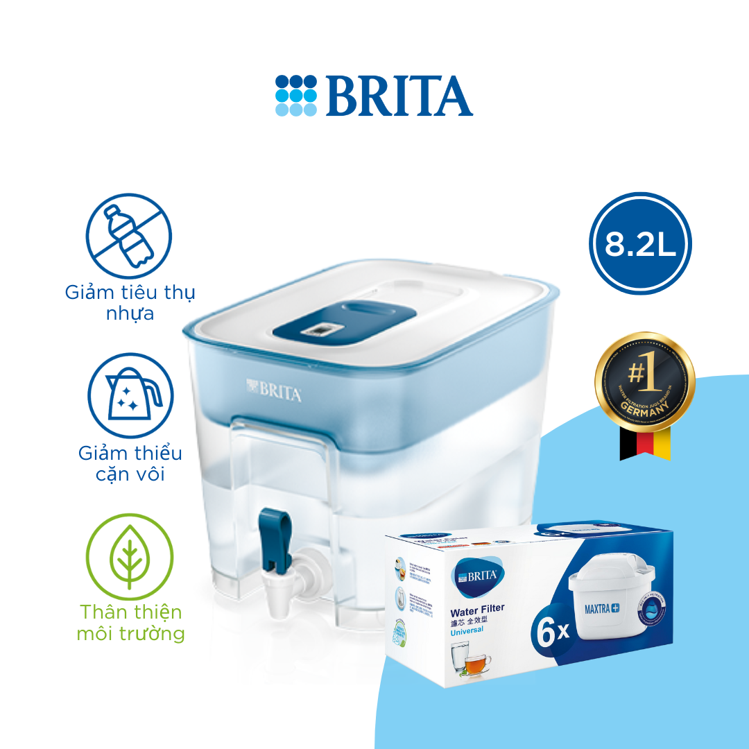 Combo Bình lọc nước BRITA Flow 8.2L kèm Hộp 6 lõi lọc BRITA Maxtra Plus - Hàng Chính Hãng